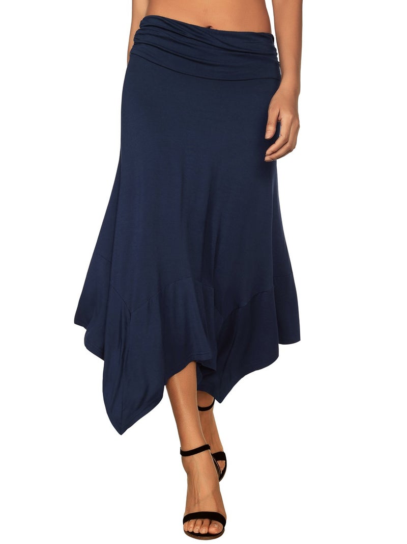 DJT Women's Flowy Handkerchief Hemline Midi Skirt Small Navy - Image 1